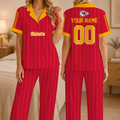 [SPECIAL OFFER] NEW CUSTOMIZED NFL01 KCC KANSAS CITY CHIEFS SHORT SLEEVE & LONG PANTS PAJAMAS SET
