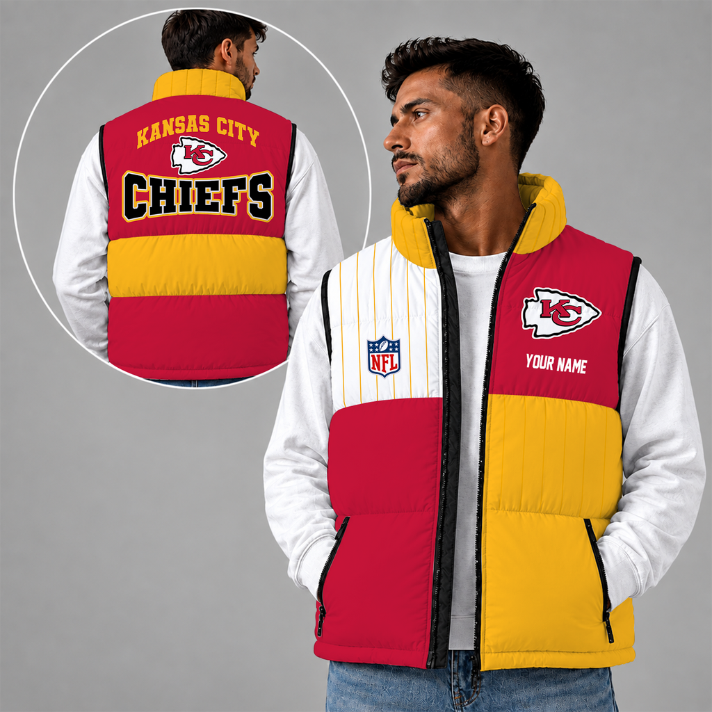 [SPECIAL OFFER] NEW CUSTOMIZED NFL01 KCC KANSAS CITY CHIEFS SLEEVELESS PUFFER VEST
