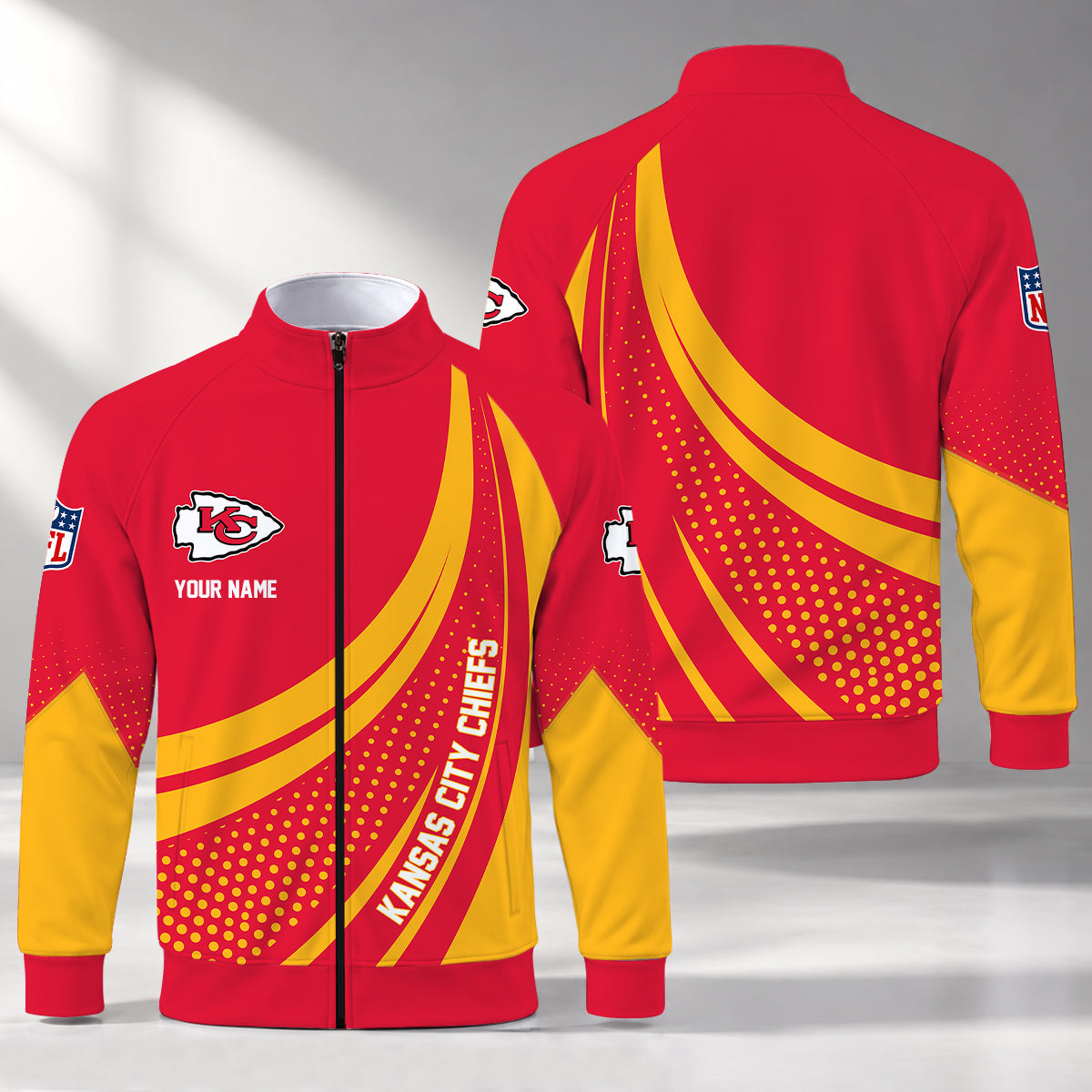 [SPECIAL OFFER] NEW CUSTOMIZED NFL01 KCC KANSAS CITY CHIEFS STAND COLLAR JACKET