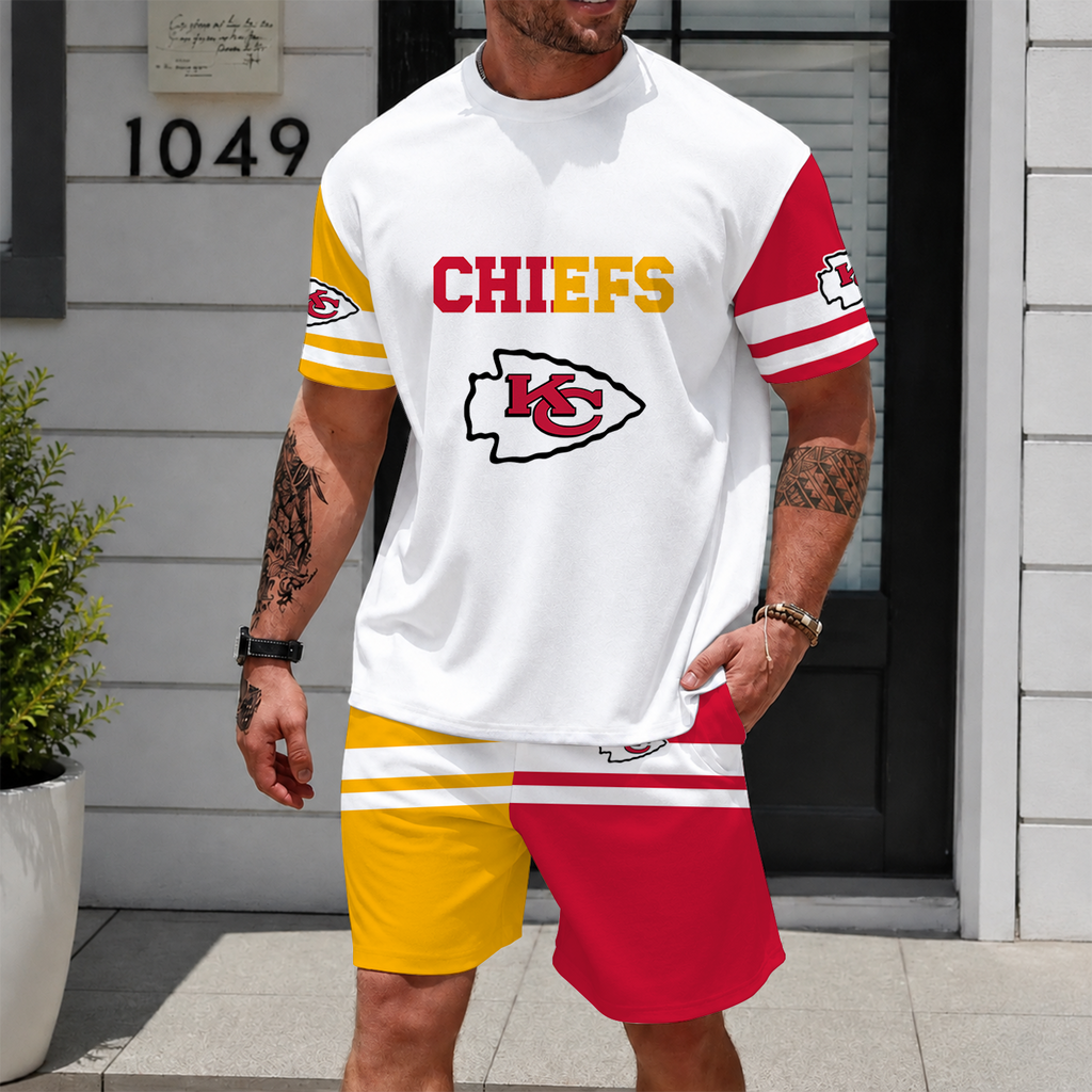 [SPECIAL OFFER] NEWCUSTOMIZED NFL01 KCC KANSAS CITY CHIEFS UNISEX T-SHIRT & SHORTS SET
