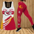 [SPECIAL OFFER] NEW CUSTOMIZED NFL01 KCC KANSAS CITY CHIEFS HOLLOW TANK TOP & LEGGINGS SET