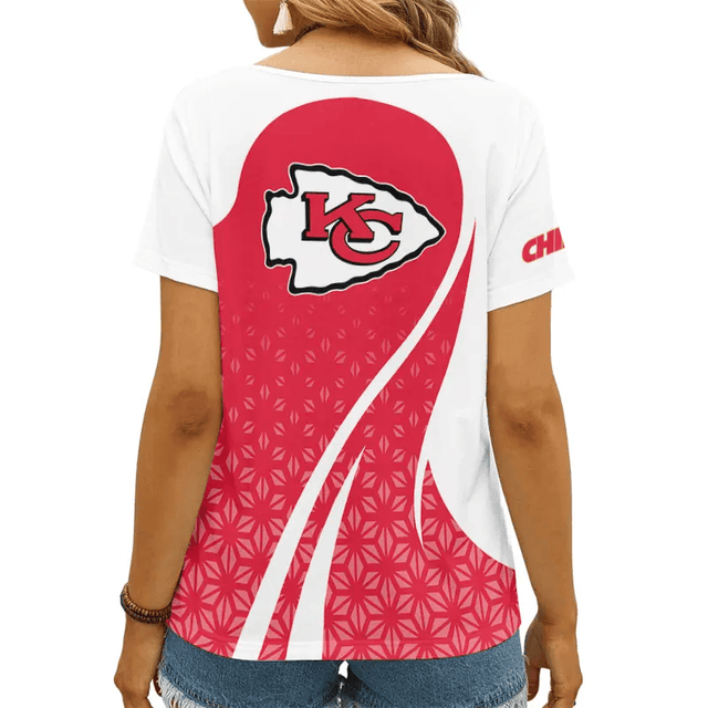 [SPECIAL OFFER] NEW CUSTOMIZED NFL01 KCC KANSAS CITY CHIEFS V-NECK FEMALE SHIRT