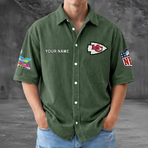 [SPECIAL OFFER] NEW CUSTOMIZED NFL01 KCC KANSAS CITY CHIEFS SEERSUCKER BUTTON SHIRT