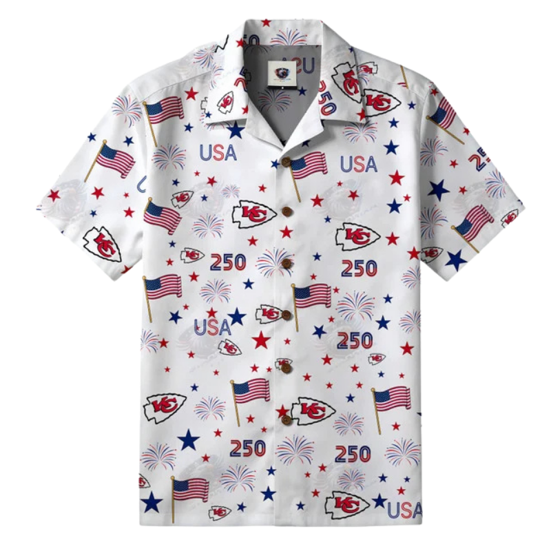 [SPECIAL OFFER] NEW CUSTOMIZED NFL01 KCC KANSAS CITY CHIEFS PATRIOTIC 250 USA HAWAIIAN SHIRT