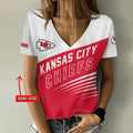 [SPECIAL OFFER] NEW CUSTOMIZED NFL01 KCC KANSAS CITY CHIEFS V-NECK FEMALE SHIRT