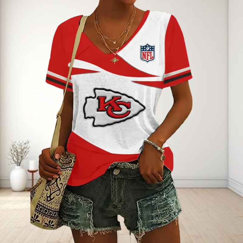 SPECIAL OFFER] NEW CUSTOMIZED NFL01 KCC KANSAS CITY CHIEFS V-NECK FEMALE SHIRT