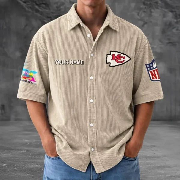 [SPECIAL OFFER] NEW CUSTOMIZED NFL01 KCC KANSAS CITY CHIEFS SEERSUCKER BUTTON SHIRT