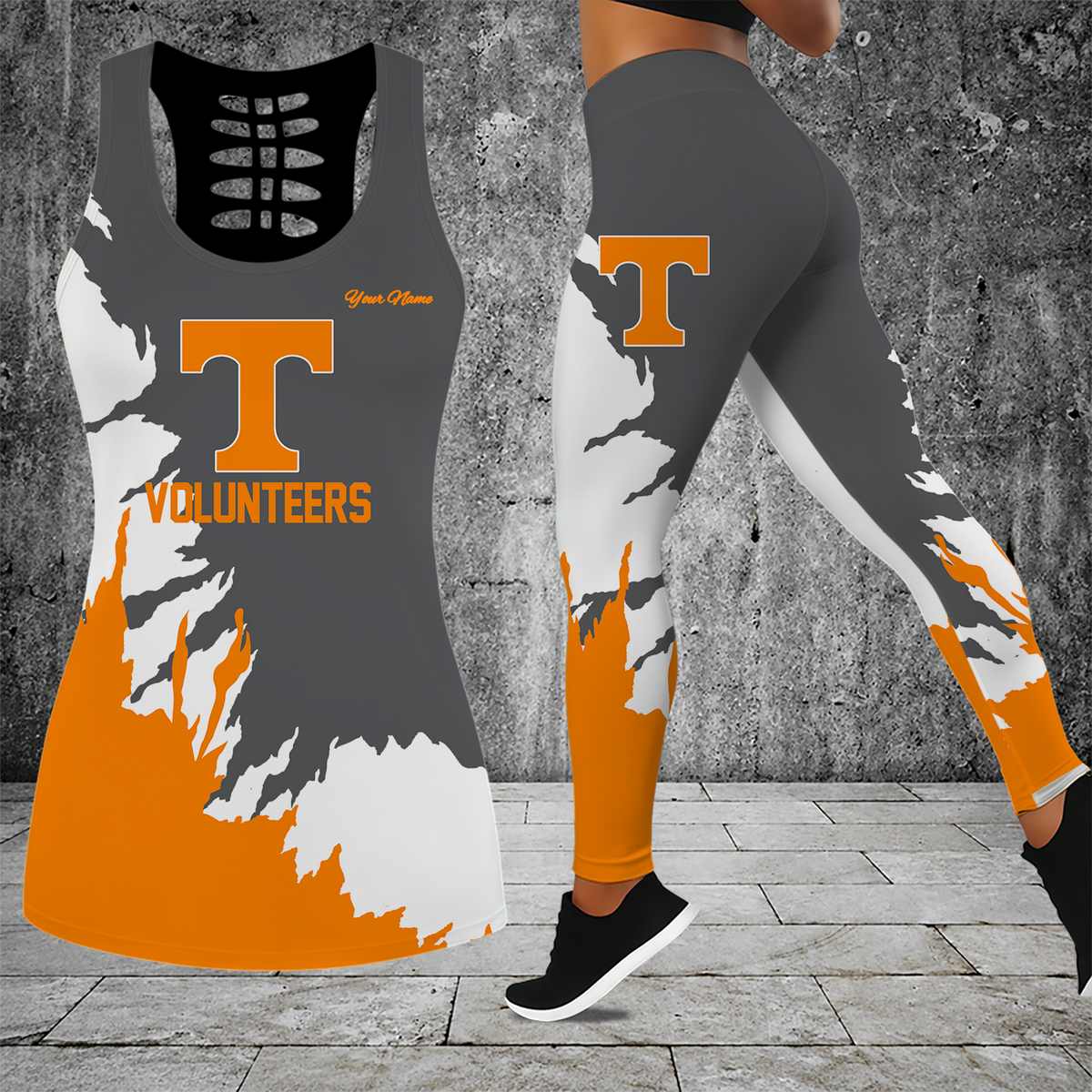 [FAN FAVORITE] NEW CUSTOMIZED NCAA FBS01 TNV TENNESSEE VOLUNTEERS HOLLOW TANK TOP & LEGGINGS SET