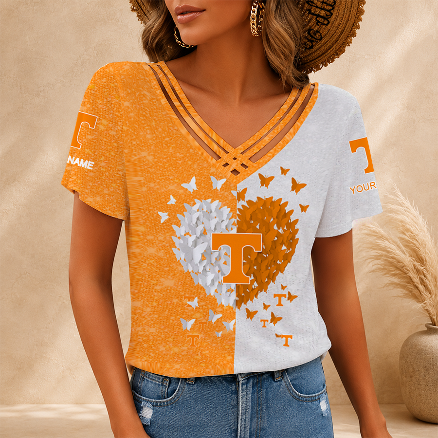 [FAN FAVORITE] NEW CUSTOMIZED NCAA FBS01 TNV TENNESSEE VOLUNTEERS V-NECK SHIRT