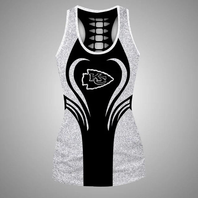 [SPECIAL OFFER] NEW CUSTOMIZED NFL01 KCC KANSAS CITY CHIEFS HOLLOW TANK TOP & LEGGINGS SET