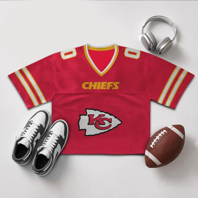 [SPECIAL OFFER] NEW CUSTOMIZED NFL01 KCC KANSAS CITY CHIEFS V-NECK JERSEY CROP TOP