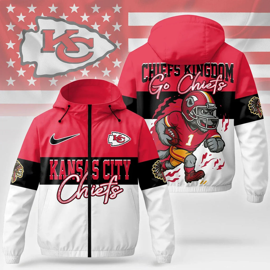 [SPECIAL OFFER] NEW CUSTOMIZED NFL01 KCC KANSAS CITY CHIEFS WINDBREAKER JACKET