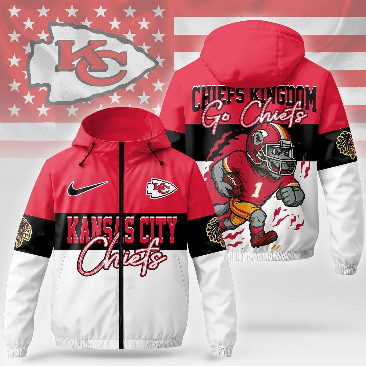 [SPECIAL OFFER] NEW CUSTOMIZED NFL01 KCC KANSAS CITY CHIEFS WINDBREAKER JACKET