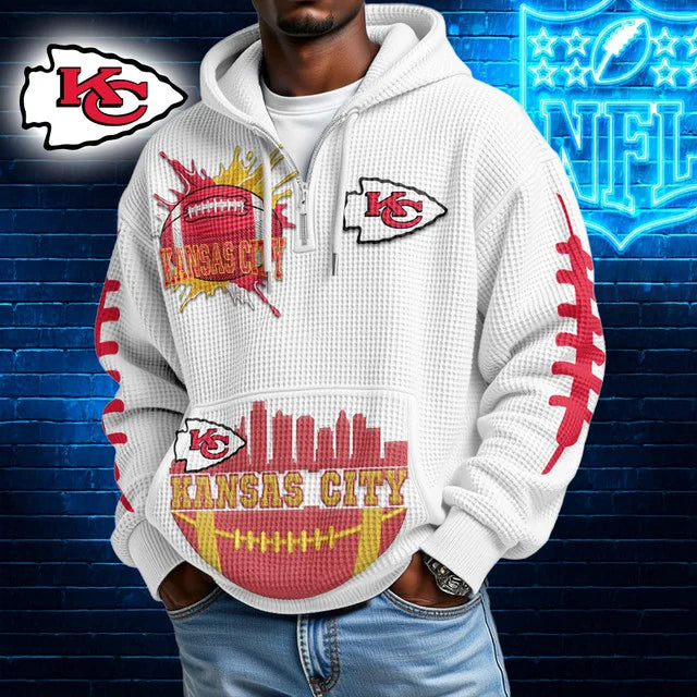 [SPECIAL OFFER] NEW CUSTOMIZED NFL01 KCC KANSAS CITY CHIEFS WAFFLE FULL ZIP HOODIE