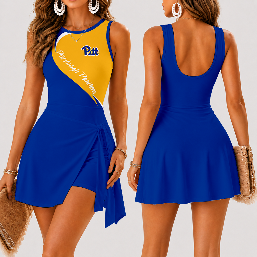 [FAN FAVORITE] NEW CUSTOMIZED NCAA FBS02 PIP PITTSBURGH PANTHERS WOMEN'S SUMMER SKORT DRESS