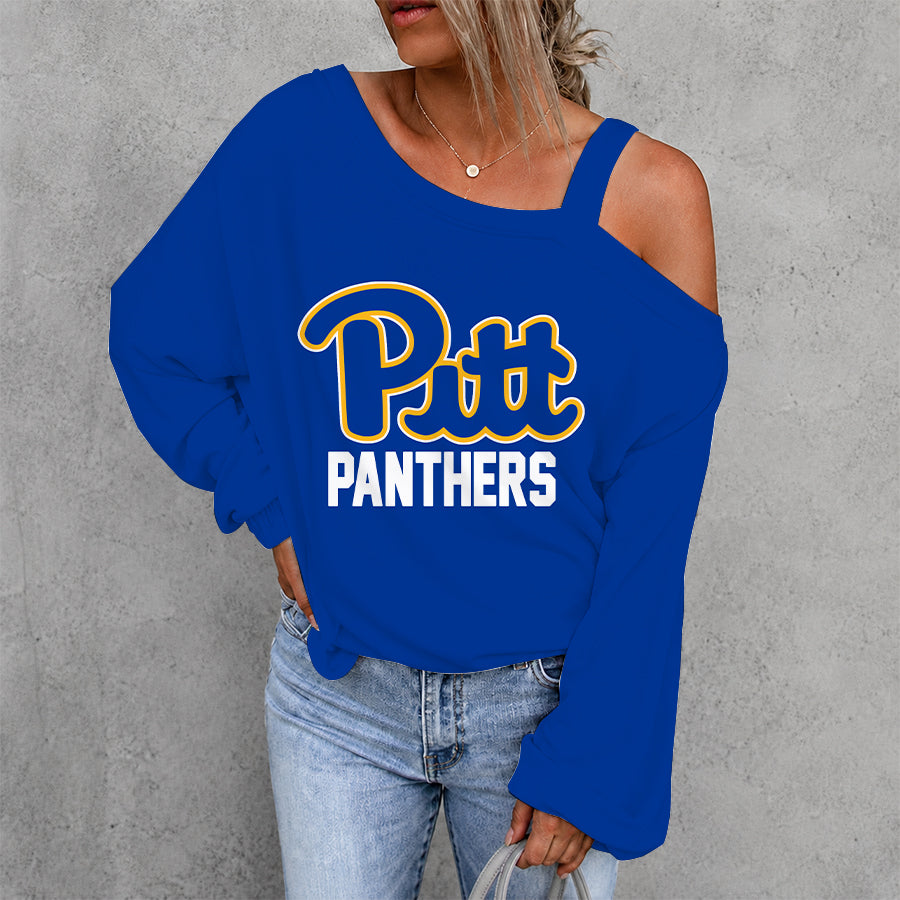 [FAN FAVORITE] NEW CUSTOMIZED NCAA FBS02 PIP PITTSBURGH PANTHERS WOMEN'S OFF-SHOULDER LONG SLEEVE SHIRT