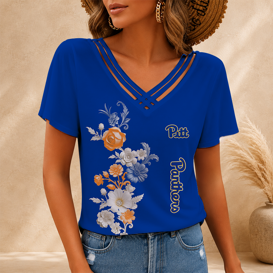 [FAN FAVORITE] NEW CUSTOMIZED NCAA FBS02 PIP PITTSBURGH PANTHERS V-NECK SHIRT
