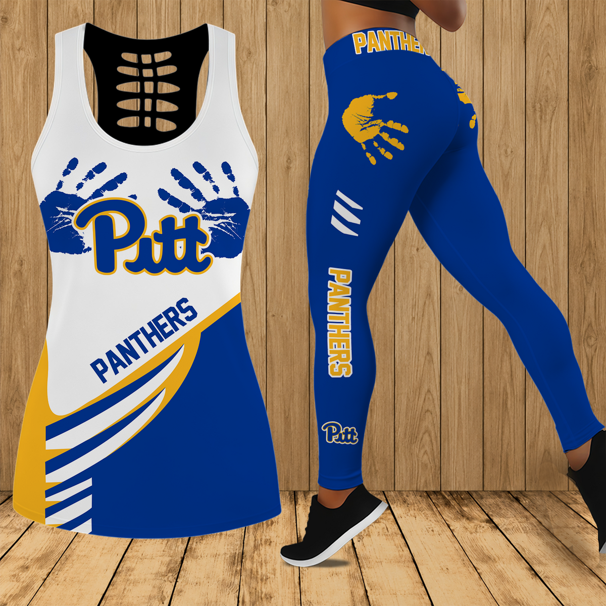 [FAN FAVORITE] NEW CUSTOMIZED NCAA FBS02 PIP PITTSBURGH PANTHERS HOLLOW TANK TOP & LEGGINGS SET