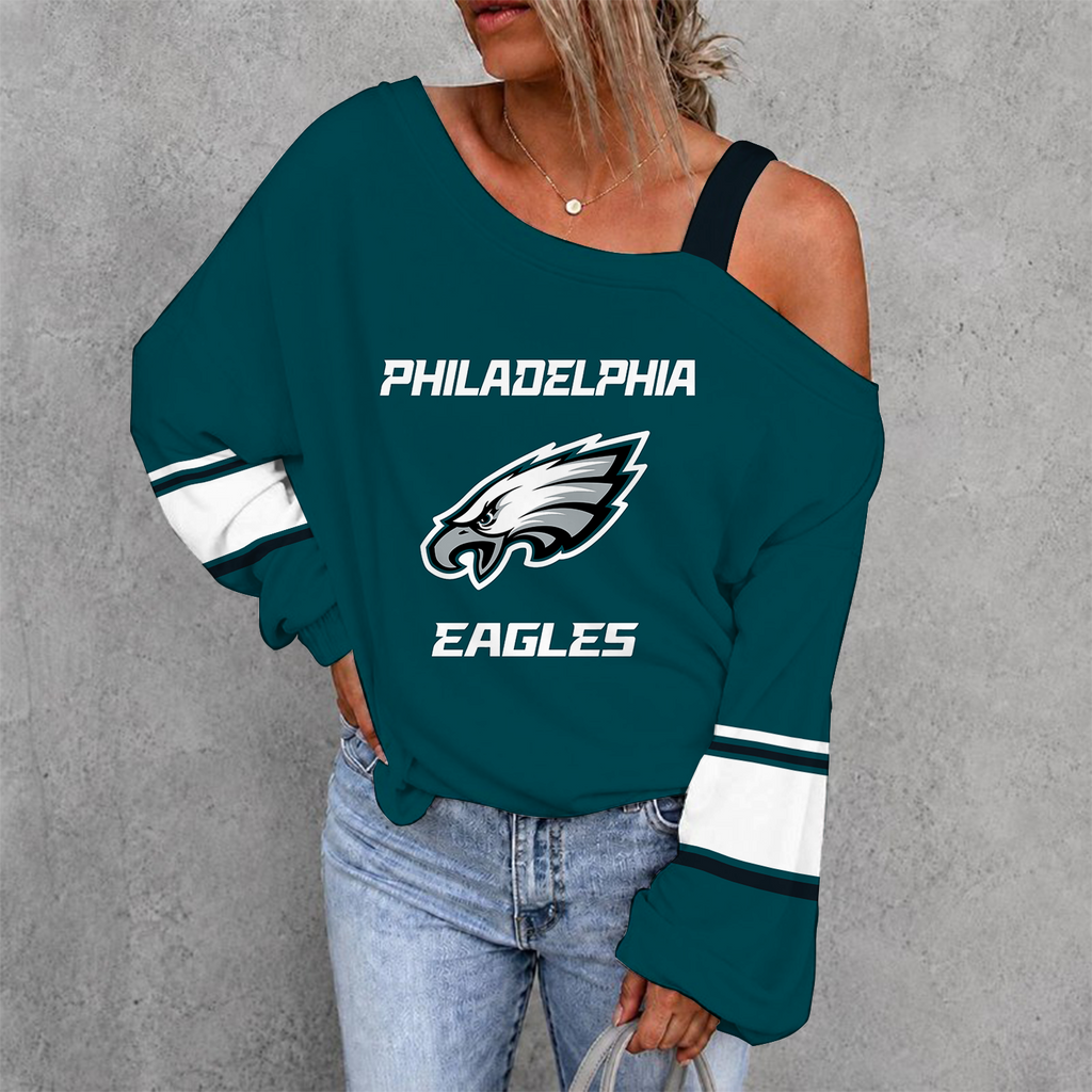 [SPECIAL OFFER] NEW CUSTOMIZED NFL02 PPE PHILADELPHIA EAGLES WOMEN'S OFF-SHOULDER LONG SLEEVE SHIRT
