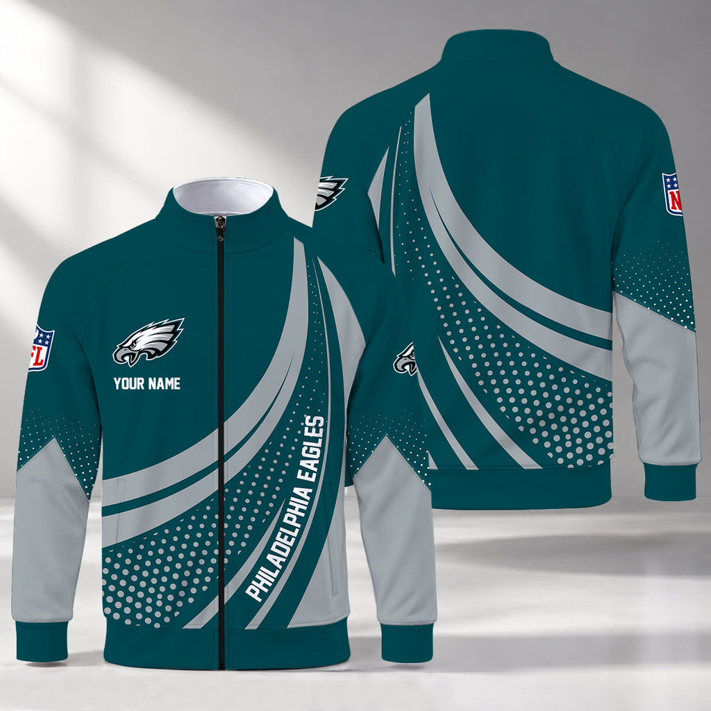 [SPECIAL OFFER] NEW CUSTOMIZED NFL02 PPE PHILADELPHIA EAGLES STAND COLLAR JACKET