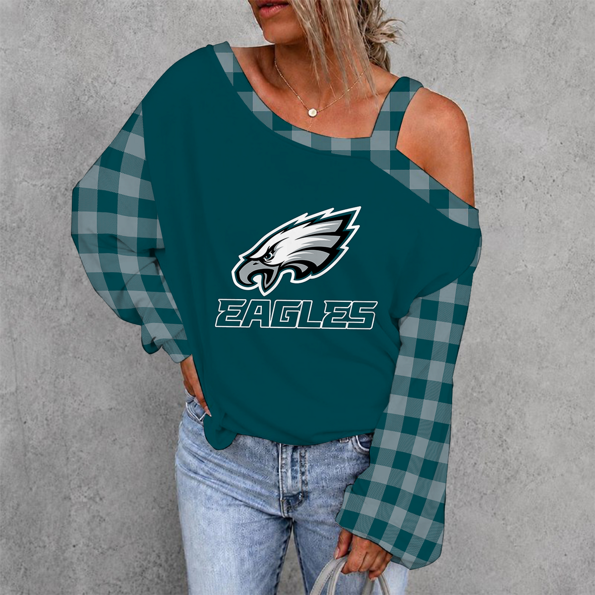 [SPECIAL OFFER] NEW CUSTOMIZED NFL02 PPE PHILADELPHIA EAGLES WOMEN'S OFF-SHOULDER LONG SLEEVE SHIRT