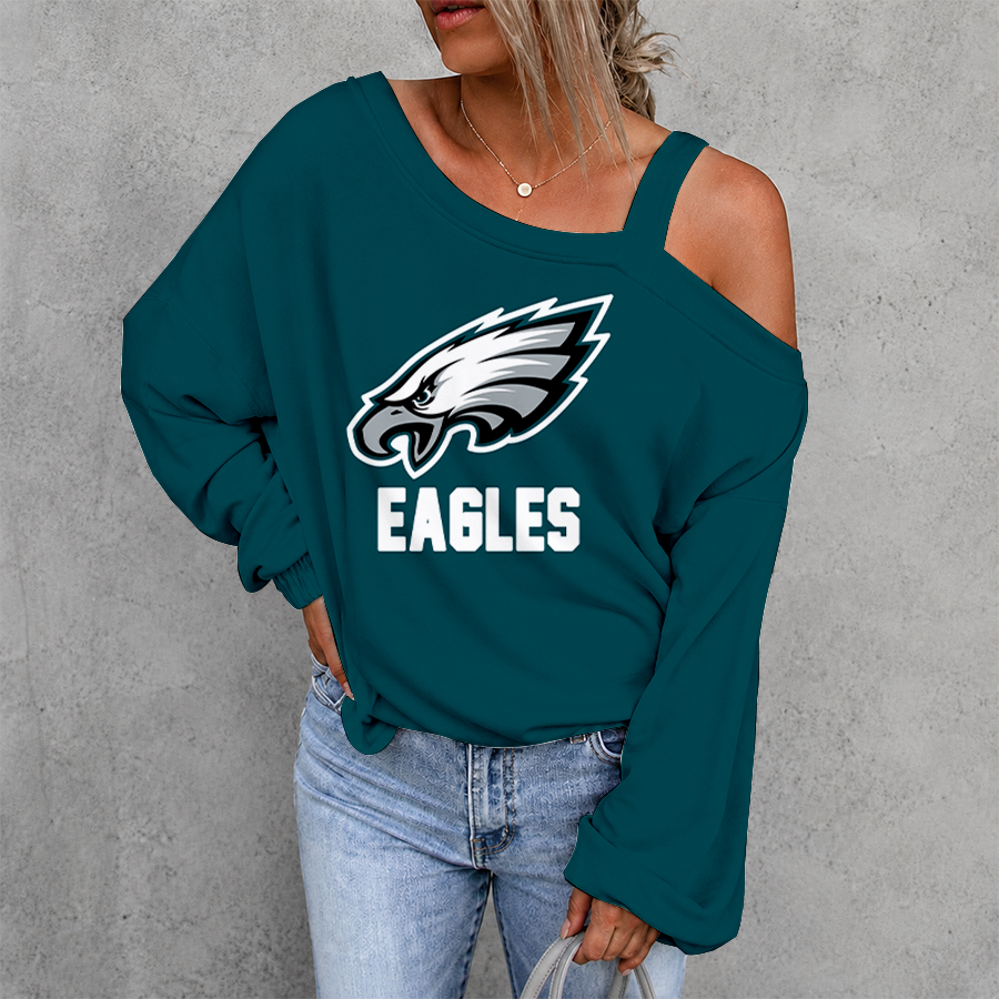 [SPECIAL OFFER] NEW CUSTOMIZED NFL02 PPE PHILADELPHIA EAGLES WOMEN'S OFF-SHOULDER LONG SLEEVE SHIRT
