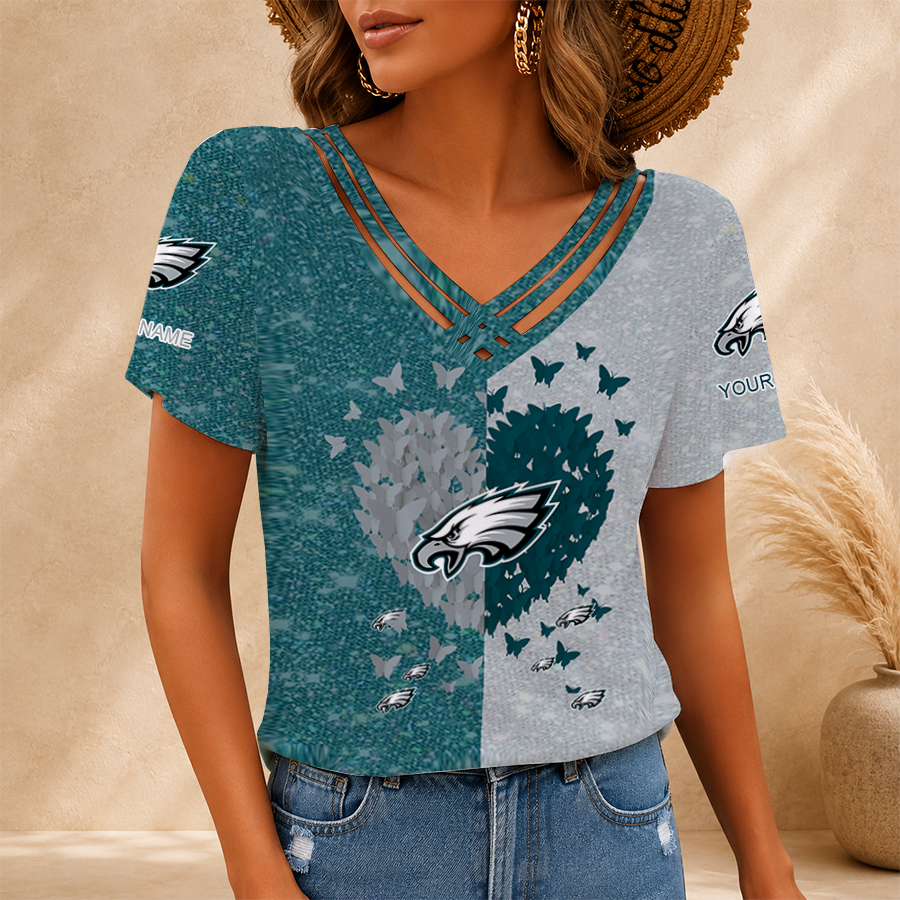 [SPECIAL OFFER] NEW CUSTOMIZED NFL02 PPE PHILADELPHIA EAGLES V-NECK SHIRT