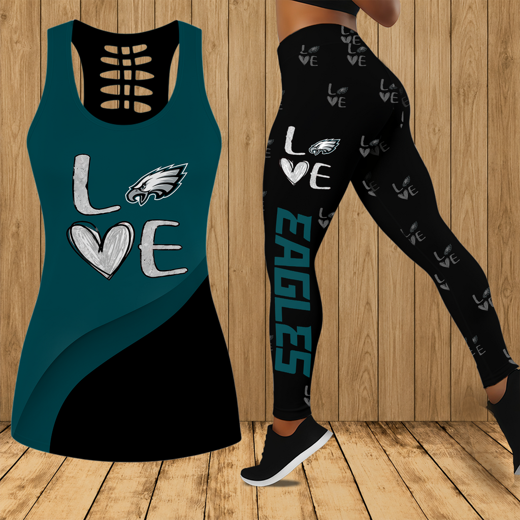 [SPECIAL OFFER] NEW CUSTOMIZED NFL02 PPE PHILADELPHIA EAGLES HOLLOW TANK TOP & LEGGINGS SET