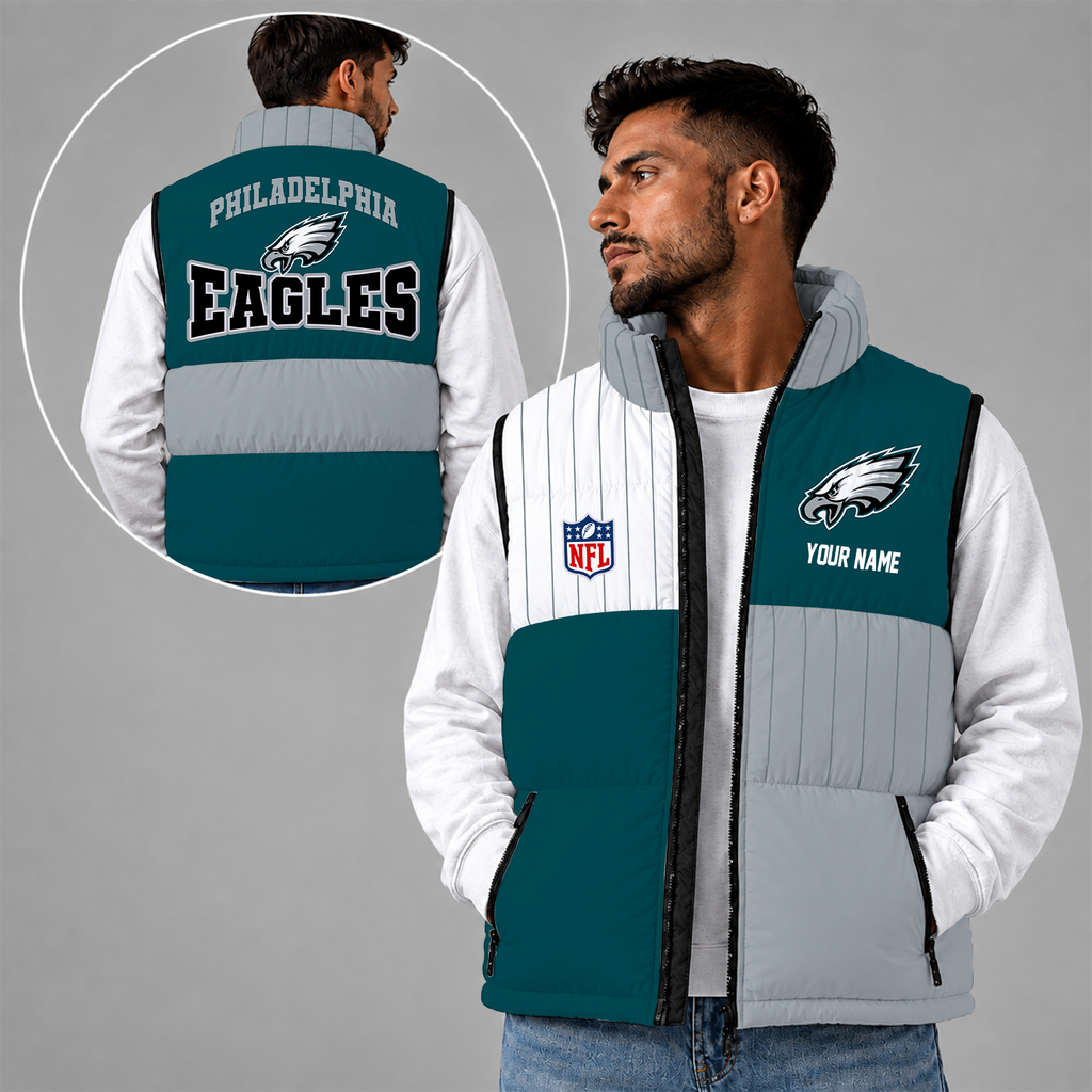 [SPECIAL OFFER] NEW CUSTOMIZED NFL02 PPE PHILADELPHIA EAGLES SLEEVELESS PUFFER VEST