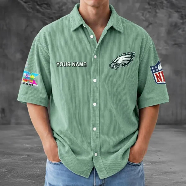 [SPECIAL OFFER] NEW CUSTOMIZED NFL02 PPE PHILADELPHIA EAGLES SEERSUCKER BUTTON SHIRT