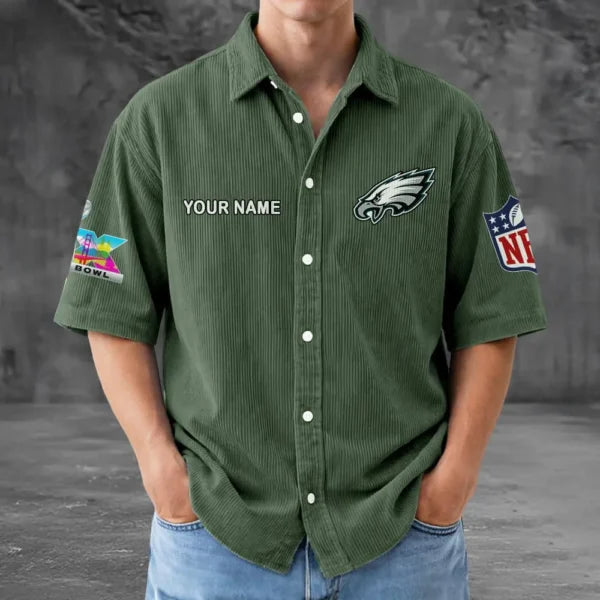 [SPECIAL OFFER] NEW CUSTOMIZED NFL02 PPE PHILADELPHIA EAGLES SEERSUCKER BUTTON SHIRT