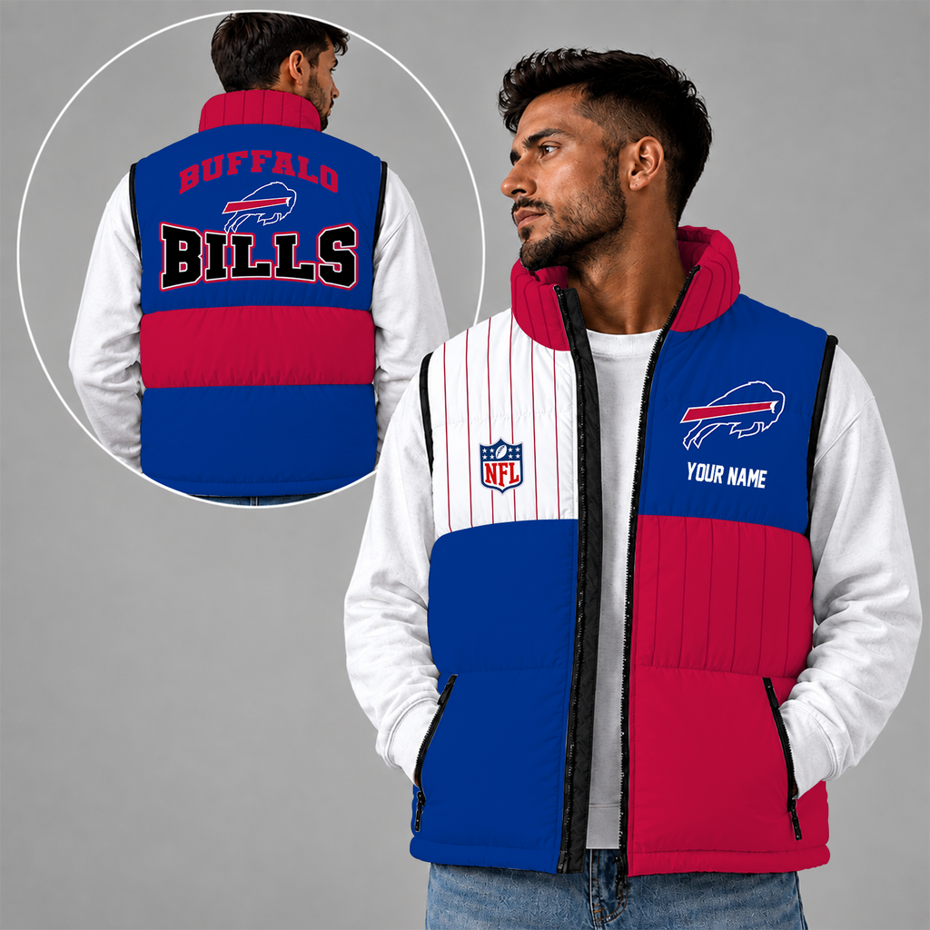 [SPECIAL OFFER] NEW CUSTOMIZED NFL03 BFB BUFFALO BILLS SLEEVELESS PUFFER VEST