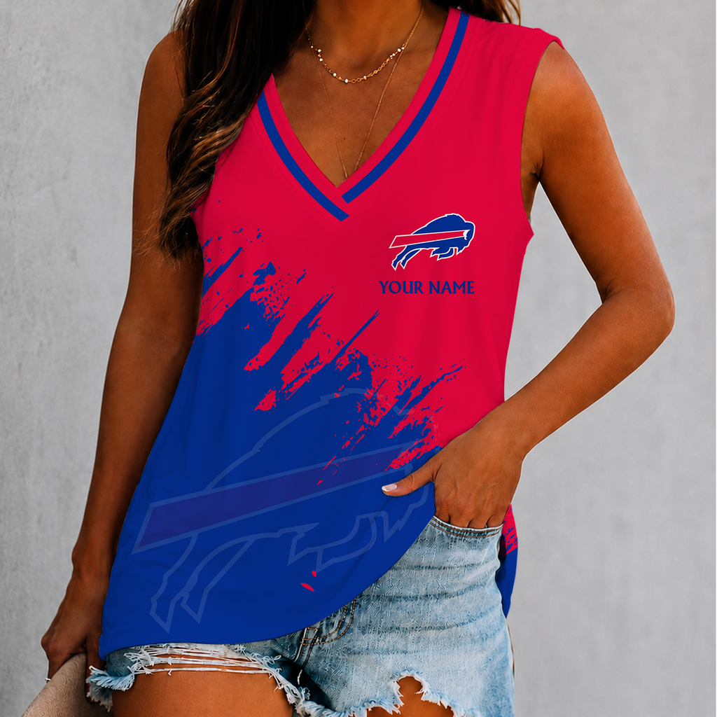[SPECIAL OFFER] NEW CUSTOMIZED NFL03 BFB BUFFALO BILLS WOMEN'S V-NECK TANK TOP