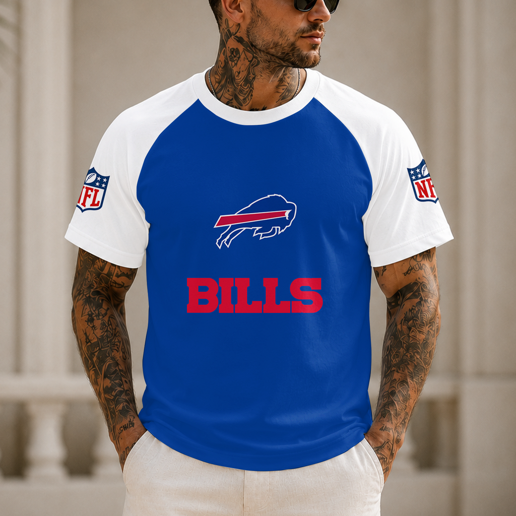 [SPECIAL OFFER] NEW CUSTOMIZED NFL03 BFB BUFFALO BILLS RAGLAN TEE