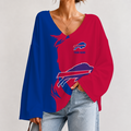 [SPECIAL OFFER] NEW CUSTOMIZED NFL03 BFB BUFFALO BILLS V NECK LONG SLEEVED CROP TOP