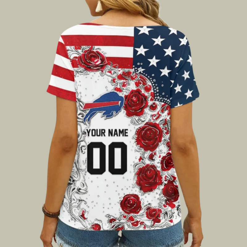 [SPECIAL OFFER] NEW CUSTOMIZED NFL03 BFB BUFFALO BILLS V-NECK FEMALE SHIRT