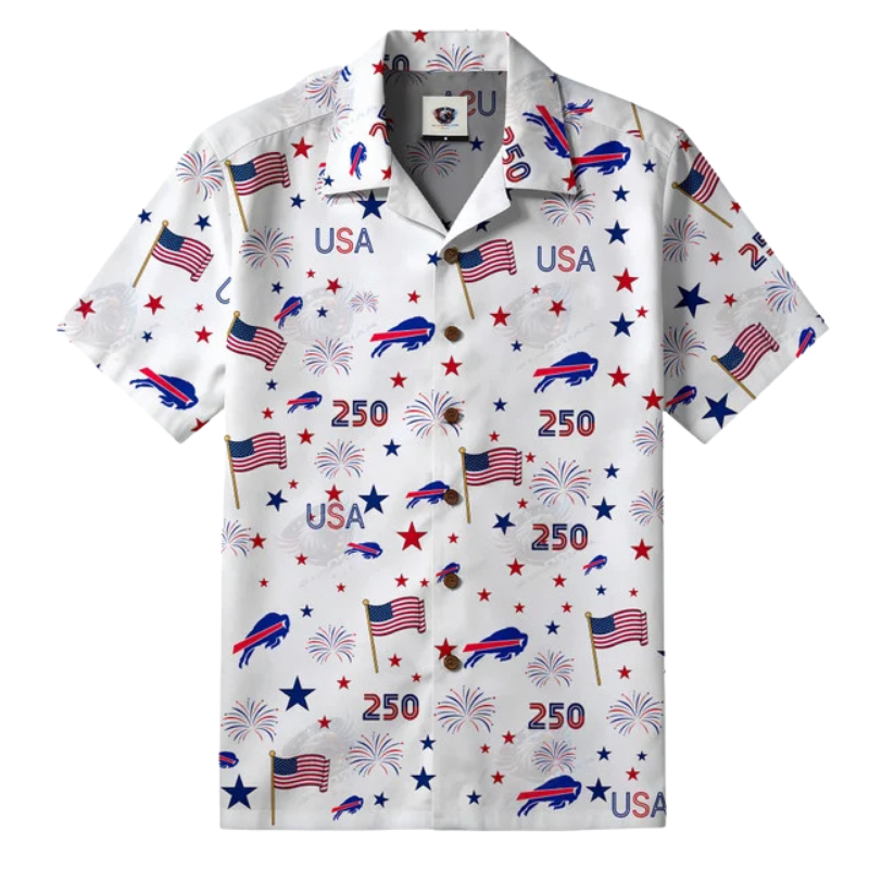[SPECIAL OFFER] NEW CUSTOMIZED NFL03 BFB BUFFALO BILLS PATRIOTIC 250 USA HAWAIIAN SHIRT