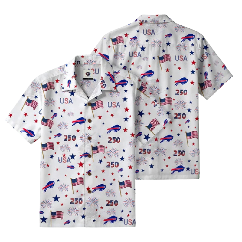 [SPECIAL OFFER] NEW CUSTOMIZED NFL03 BFB BUFFALO BILLS PATRIOTIC 250 USA HAWAIIAN SHIRT
