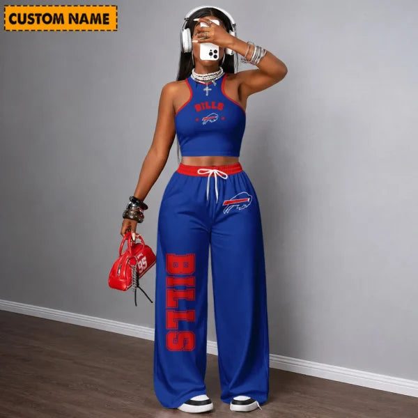 [SPECIAL OFFER] NEW CUSTOMIZED NFL03 BFB BUFFALO BILLS WOMEN'S CROP TOP & LONGPANTS SET