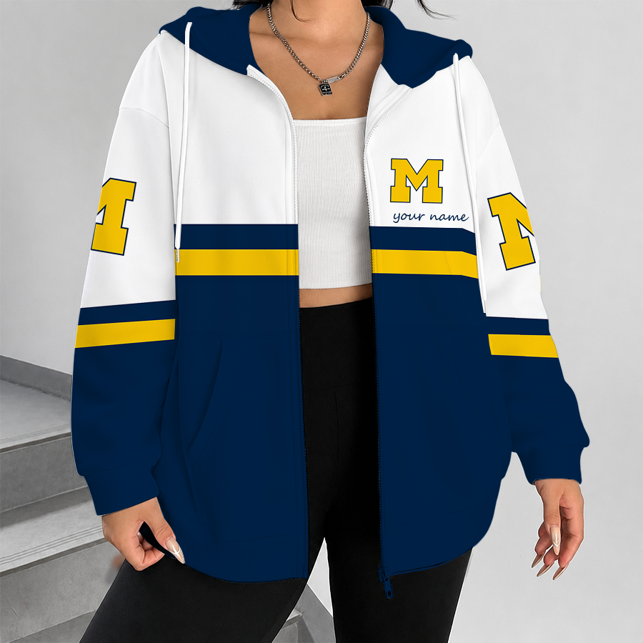 [FAN FAVORITE] NEW CUSTOMIZED NCAA FBS03 MIW MICHIGAN WOLVERINES ZIP HOODIE