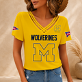 [FAN FAVORITE] NEW CUSTOMIZED NCAA FBS03 MIW MICHIGAN WOLVERINES V-NECK SHIRT