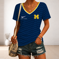 [FAN FAVORITE] NEW CUSTOMIZED NCAA FBS03 MIW MICHIGAN WOLVERINES V-NECK FEMALE SHIRT