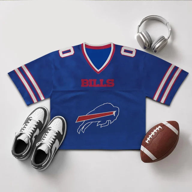 [SPECIAL OFFER] NEW CUSTOMIZED NFL03 BFB BUFFALO BILLS V-NECK JERSEY CROP TOP