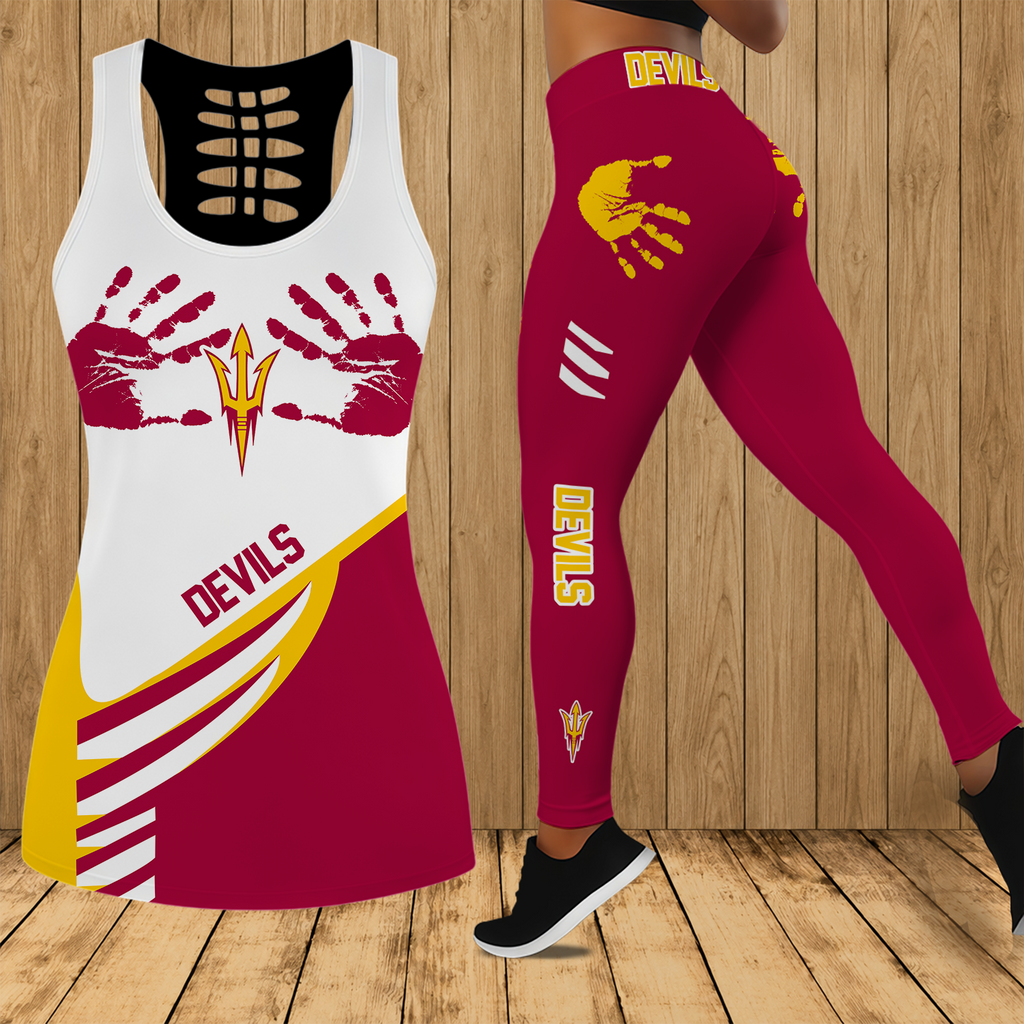 [FAN FAVORITE] NEW CUSTOMIZED NCAA FBS04 ASS ARIZONA STATE SUN DEVILS HOLLOW TANK TOP & LEGGINGS SET