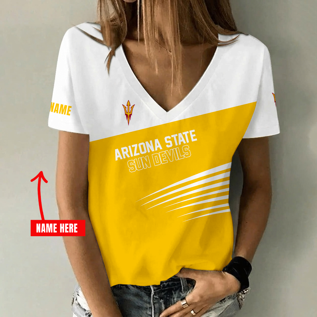 [FAN FAVORITE] NEW CUSTOMIZED NCAA FBS04 ASS ARIZONA STATE SUN DEVILS V-NECK FEMALE SHIRT
