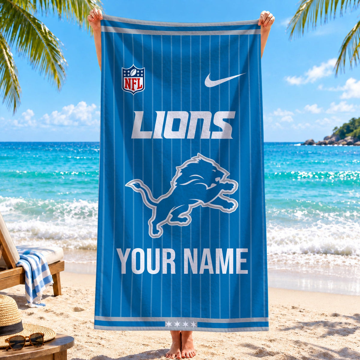 [SPECIAL OFFER] NEW CUSTOMIZED NFL04 DTL DETROIT LIONS BEACH TOWEL