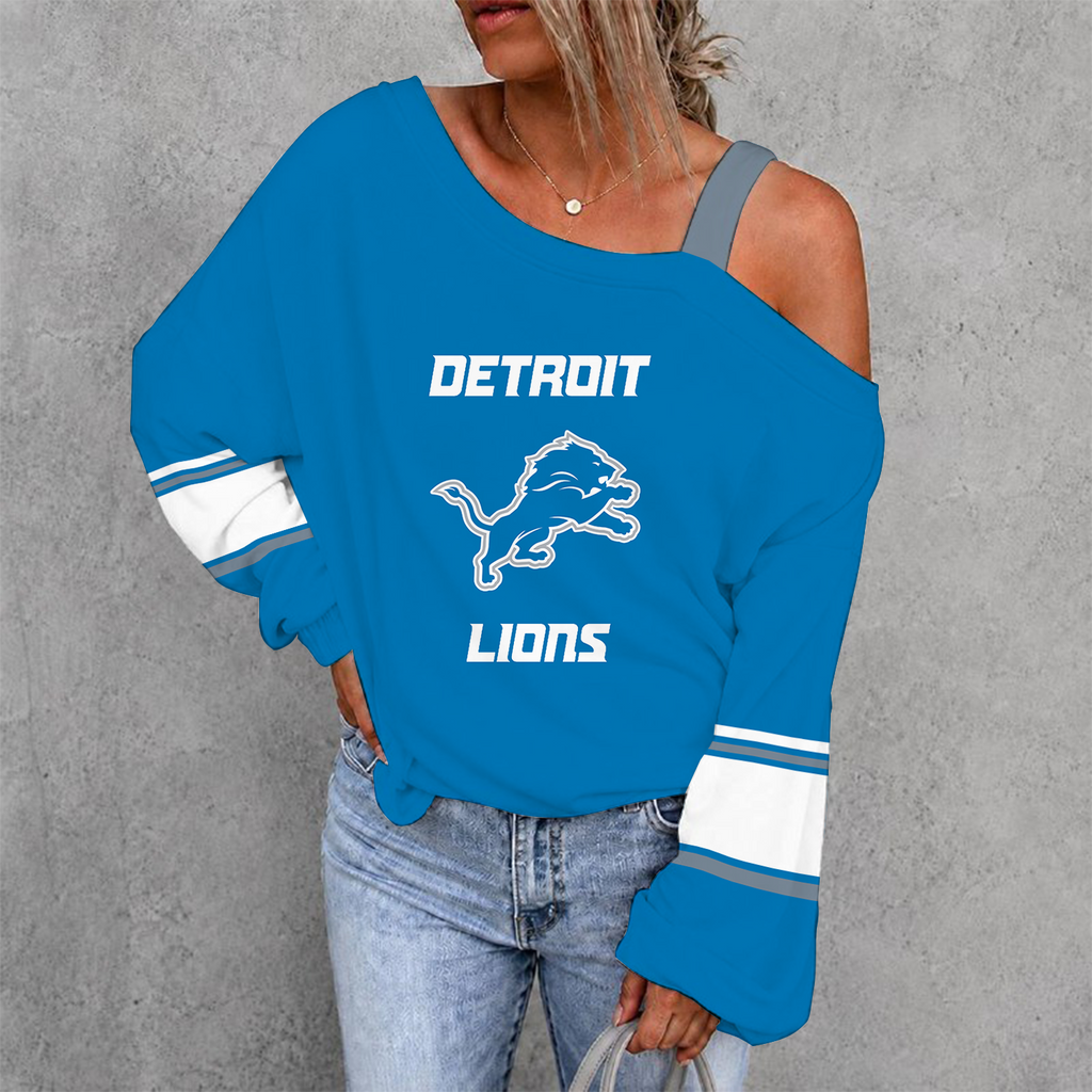 [SPECIAL OFFER] NEW CUSTOMIZED NFL04 DTL DETROIT LIONS WOMEN'S OFF-SHOULDER LONG SLEEVE SHIRT