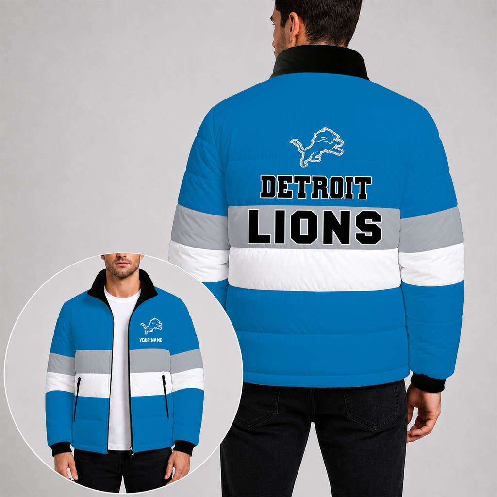 [SPECIAL OFFER] NEW CUSTOMIZED NFL04 DTL DETROIT LIONS PUFFER JACKET