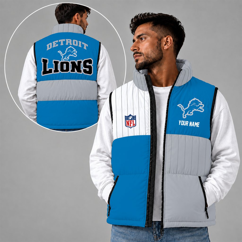 [SPECIAL OFFER] NEW CUSTOMIZED NFL04 DTL DETROIT LIONS SLEEVELESS PUFFER VEST