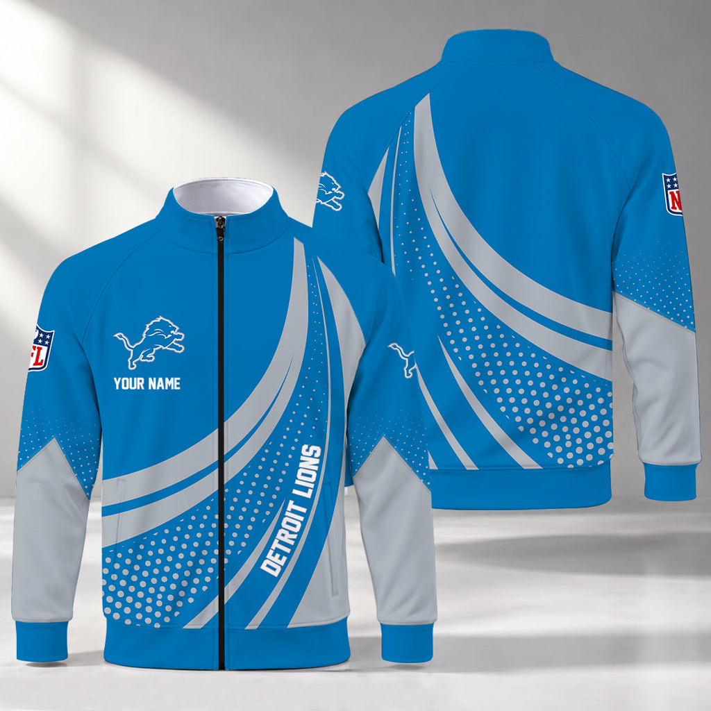 [SPECIAL OFFER] NEW CUSTOMIZED NFL04 DTL DETROIT LIONS STAND COLLAR JACKET